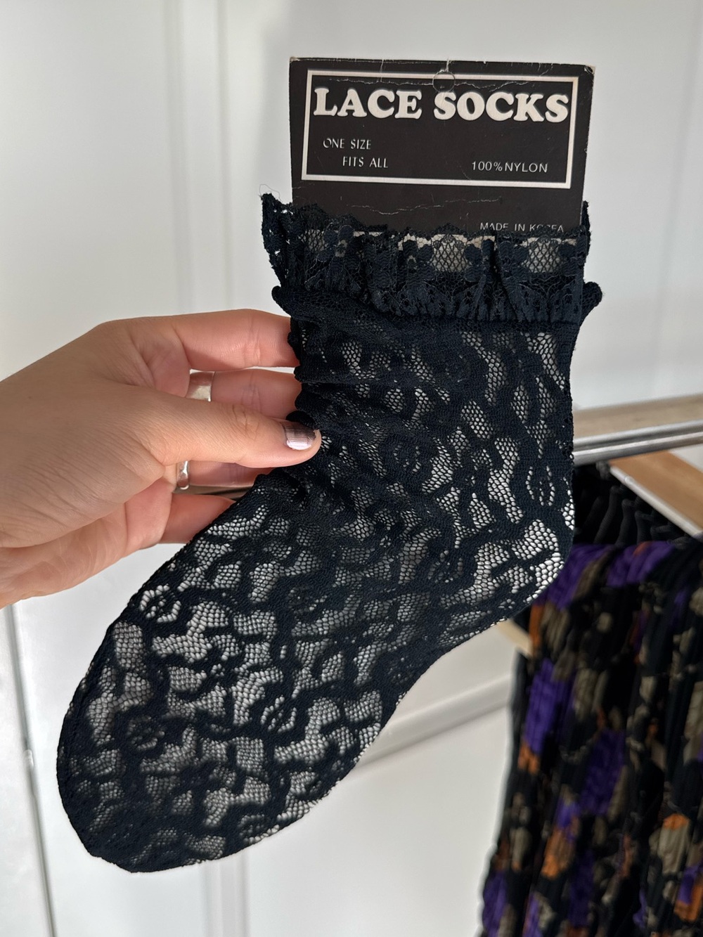 Vintage NWT Lace Socks Sheer Black Ruffle Ankle